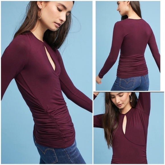 Anthropologie Tops - ANTHROPOLOGIE Joanie Cutout Keyhole Top Tee NWT Wine Purple long sleeve Anthro